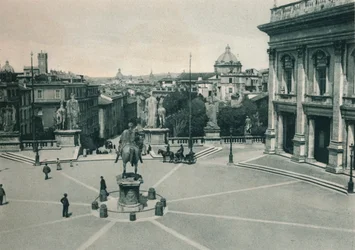 Piazza del Campidoglio med statuen av Marcus Aurelius, Roma, Italia, 1927