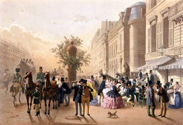 Boulevard des Italians (foran Tortoni) - Litografi av Guérard