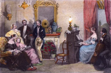Familiekonsert, Scene fra In Summer in Paris av Jules Janin, av Eugene Lami