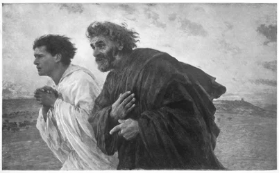 Disiplene Peter og Johannes løper til graven om morgenen på oppstandelsesdagen, ca. 1898