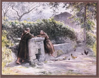 Reast av St Francis og Friar Masseo ved fontenen. St Francis berømmer fattigdom, 1919