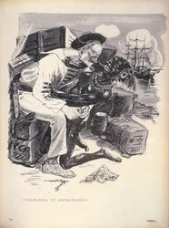 Civilization and Syphilization, s. 1863 gravert av Grandjouan fra LAssiette Au Beurre, pub. 10. jan. 1903