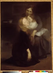 Intimitet eller storesøsteren. Maleri av Eugène Carrière (1849-1906), 19. århundre. Mål 1,3x0,99 m, Paris, Musée d