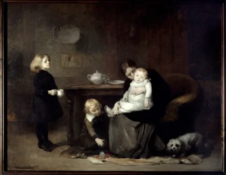 Det syke barnet: En enkemor som kysser sin syke baby. 1885. Sun. 2 x 2,46 m. Paris, Musée d