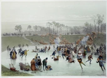 Skatere i Bois de Boulogne-litografien av Eugene Guerard