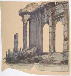Design for et scenesett på Opéra, Paris: Columned Exterior, 1828-90.