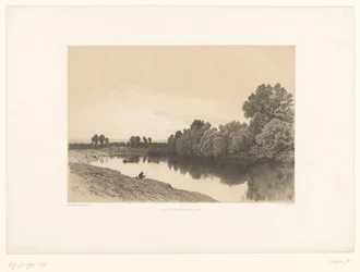 Elvelandskap med fiskere i kveldslyset Pittoreske landskap (serietittel) Croquis pittoresques (serietittel på objekt)