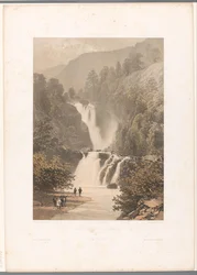 Turgåere med utsikt over Reichenbach-fossen Chûte inférieure du Reichenbach (tittel på objekt) Utsikt i Sveits og Savoy (serietittel) La Suisse et la Savoie (serietittel på objekt)