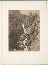 Zicht op de Bérard-waterval Generell utsikt over Cascade de Bérard (tittel på objekt) Gezichten i Sveits, Savoy in Tirol (serietittel) Sveits, Savoy og Tyrol (serietittel på objekt)