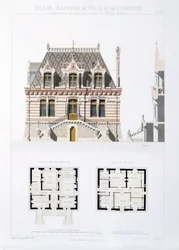 Design fra by- og landhus basert på de moderne husene i Paris, ca. 1864