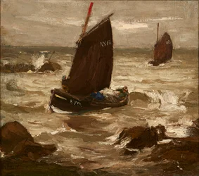 Racing langs kysten (olje på lerret)