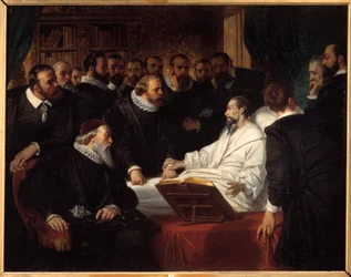 Jean Calvins død (1509-1564) Religiøst reformatormaleri av Eugene Deveria (1808-1865) 1835 Noyon, Musee Calvin