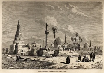 Graven til Sheikh Omar, i Bagdad, tegning av Eugene Flandin (1809-1876), for å illustrere hans reise til Mesopotamia i 1840-1842. Gravering i “” Le tour du monde”” 1861. Selvas samling.