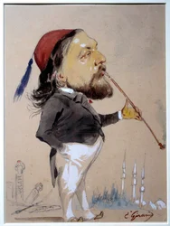 Portrett av Theophile Gautier (1811-1872) som røyker sin chibouk Tegning og akvarell av Eugene Giraud (1806-1881) 1862 Paris, B.N.