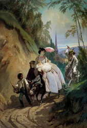 Gå med et esel til Montmorency Maleri av Eugene Giraud (1806-1881) Paris fra 1800-tallet, dekorativ kunst
