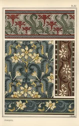 Jonquil, Narcissus jonquilla, som designmotiv i tapet- og stoffmønstre