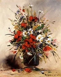 Markblomster i en vase (markblomster). Maleri av Eugene Henri Cauchois (1850–1911 fransk). Privat samling.