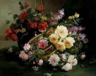 Romantiske blomster. Maleri av Eugene Henri Cauchois (1850–1911). Privat samling.
