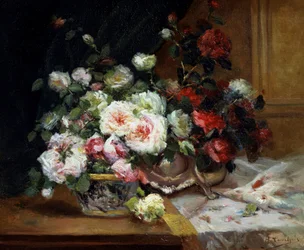 Rosepotte. Maleri av Eugene Henri Cauchois (1850–1911 fransk) Privat samling