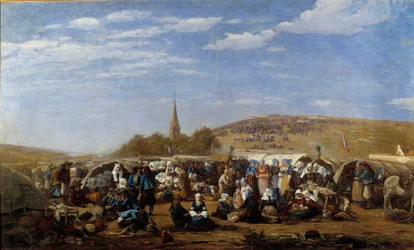 En tilgivelse til Saint Anne la Palud i 1858 religiøs feiring i Bretagne. Maleri av Eugene Louis Boudin (1824-1898) 1858 Le Havre, Musee des Beaux Arts.
