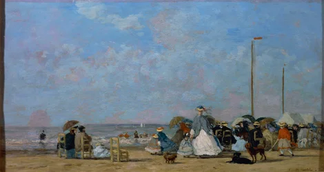 På Trouville Beach, av Eugene Boudin, maleri