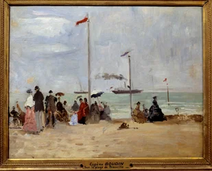 På Trouville-stranden. Maleri av Eugene Louis Boudin (1824-1898)