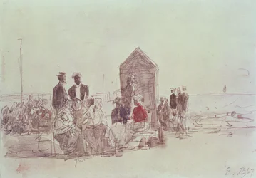 Folk på stranden i Deauville, 1867 (wc)