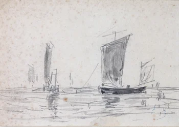 Seilbåter på havet (vask og grafitt på papir)