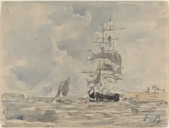 Havlandskap med seilfartøy, ca. 1875.