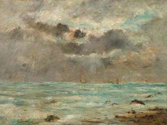 Kysten ved Trouville, ca. 1865–1900 (olje på stoff)