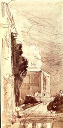 Terrassen til et slott (akvarell på papir)