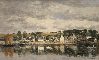 Landsby ved en elv, sannsynligvis 1867.