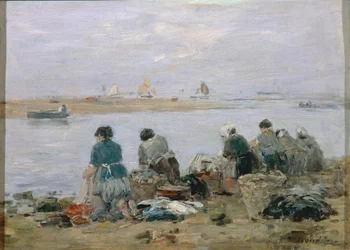 Vaskekvinner på bredden av elven Touques nær Trouville, av Eugene Boudin, maleri