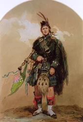 En Piper of the 79th Highlanders ved Chobham Camp i 1853