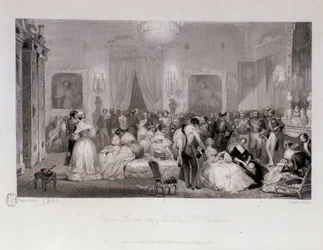En sosial kveld med hertugen av Orleans (Ferdinand-Philippe eller Ferdinand Philippe d'Orleans) (1810-1842) i Paris. Gravering av Eugene Louis Lami (1800-1890) 1841 Privat samling