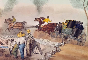 Støvpasserende Arbeidere som slår opp i gatene. Litografi av Eugene Louis Lami (1800-1890) Paris fra 1800-tallet, Musee Carnavalet