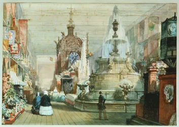 Den britiske standen på den store utstillingen holdt i Crystal Palace, med Minton-standen til høyre, 1851
