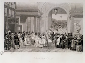 Publikum har utgivelsen av Operaen i Paris. Gravering av Eugene Louis Lami (1800-1890) 1842 Privat samling