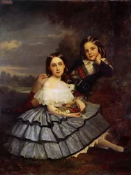 Portrett av Noemie (1847-1916) og Henri Pecquet du Bellet-maleri av Eugene Quesnet (1816-1899) 1855 rundt søndag. 1,46x1,14 m Blerancourt, Musee Franco American