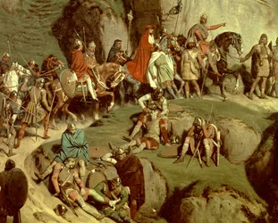 Karl den Store krysser Alpene i 773, detalj om keiseren og hans følge (olje på lerret)