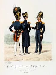 Ordinære fotvakter av Kongens Korps, liten og hel kjole, 1817-30