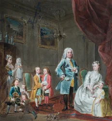 Portrett av den tredje Lord Oxford og hans familie (olje på papir)