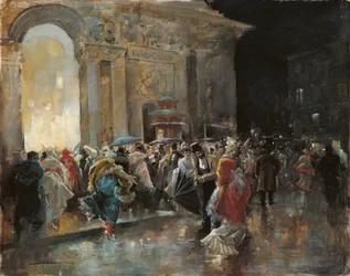 Ankomst til teatret på en natt med maskeball - Lucas Villaamil, Eugenio (1858-1919) - ca. 1895 - Olje på tre - 31x40 - Museo Carmen Thyssen, Malaga