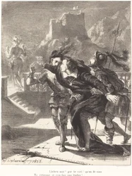 Hamlet ønsker å følge sin fars spøkelse Act I, scene IV, 1835.