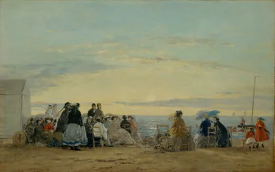 På stranden, solnedgang