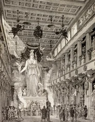 Kunstnerisk fremstilling av statuen av gudinnen Athene i Parthenon i Athen i den klassiske perioden, fra «El Mundo Ilustrado», utgitt i Barcelona, 1880