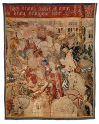 Tapetfragment med damer og herrer til hest, eller Paris Returning with Helen, eller The Return from the Campaign
