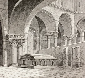 Godfred av Bouillons grav i Den hellige gravs kirke, Jerusalem, ca. 1880