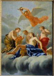 Kjærlighetens fødsel: Venus føder Amor. Fra verkstedet til Eustache Le Sueur (1617-1655), 17. århundre. Sol. 1,82 x 1,25 m
