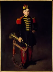 Troppsbarn (med trompet). Maleri av Eva Gonzales (1849-1883)
